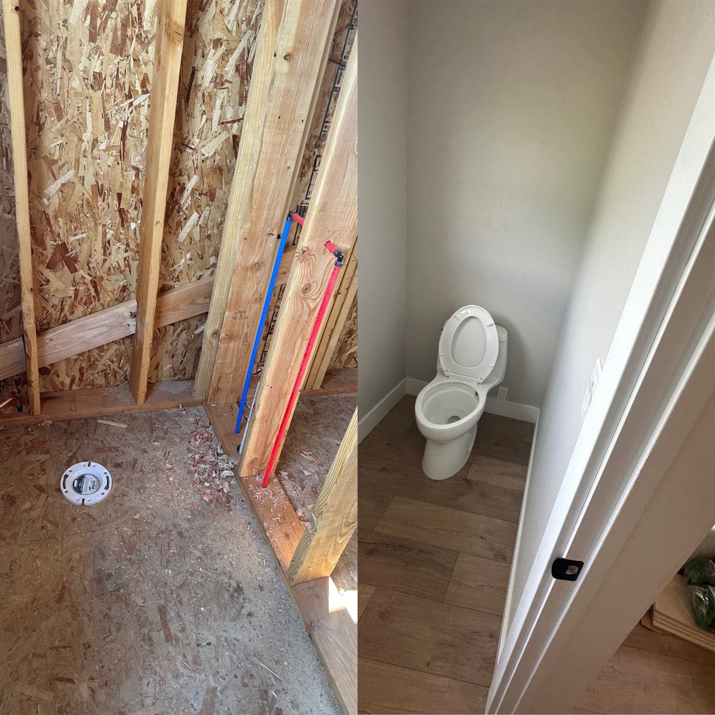 Bathroom plumbing rough-in on a new build